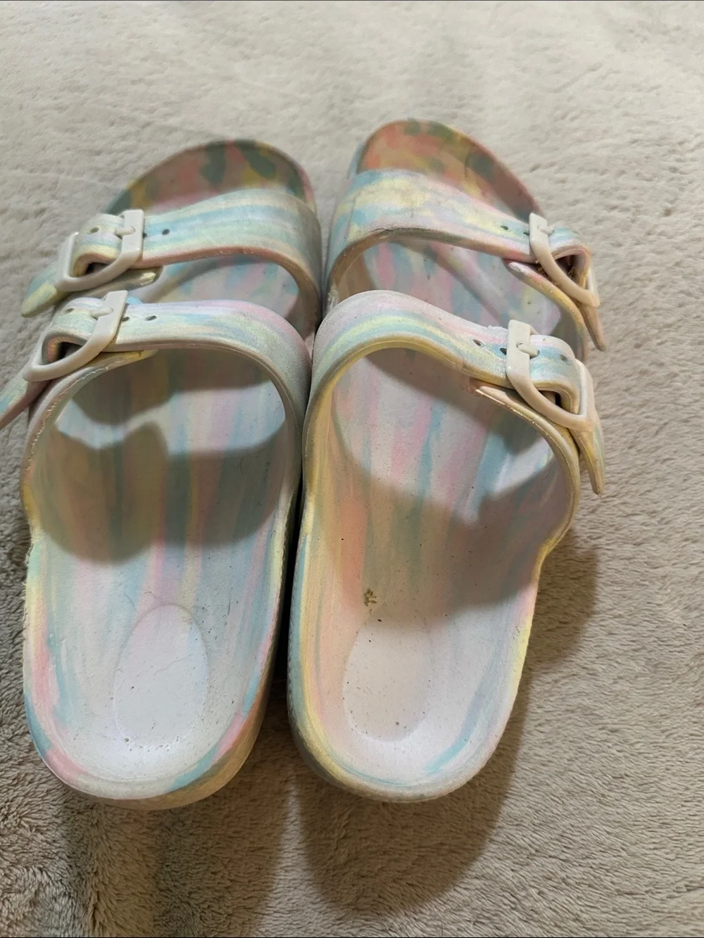 Kids Pastel Tie-Dye Slide Sandals - Comfortable Adjustable Straps